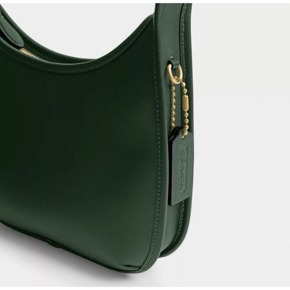 Coach Curve Zip Shoulder Bag in Brass/Hunter Green Glovetanned Leather NWT - Picture 5 of 9